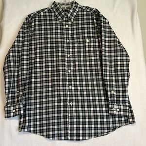 Orvis Mens Blue White Green Plaid Long Sleeve Button Down 100% Cotton Shirt EUC